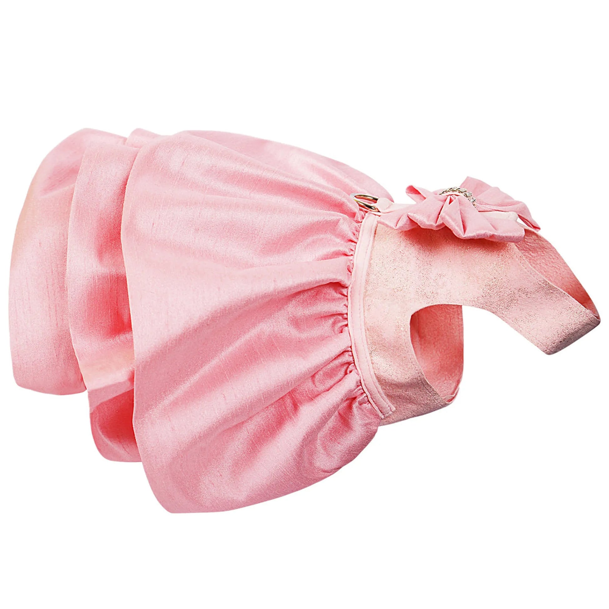 Pink pet dress with a bow on a white background
