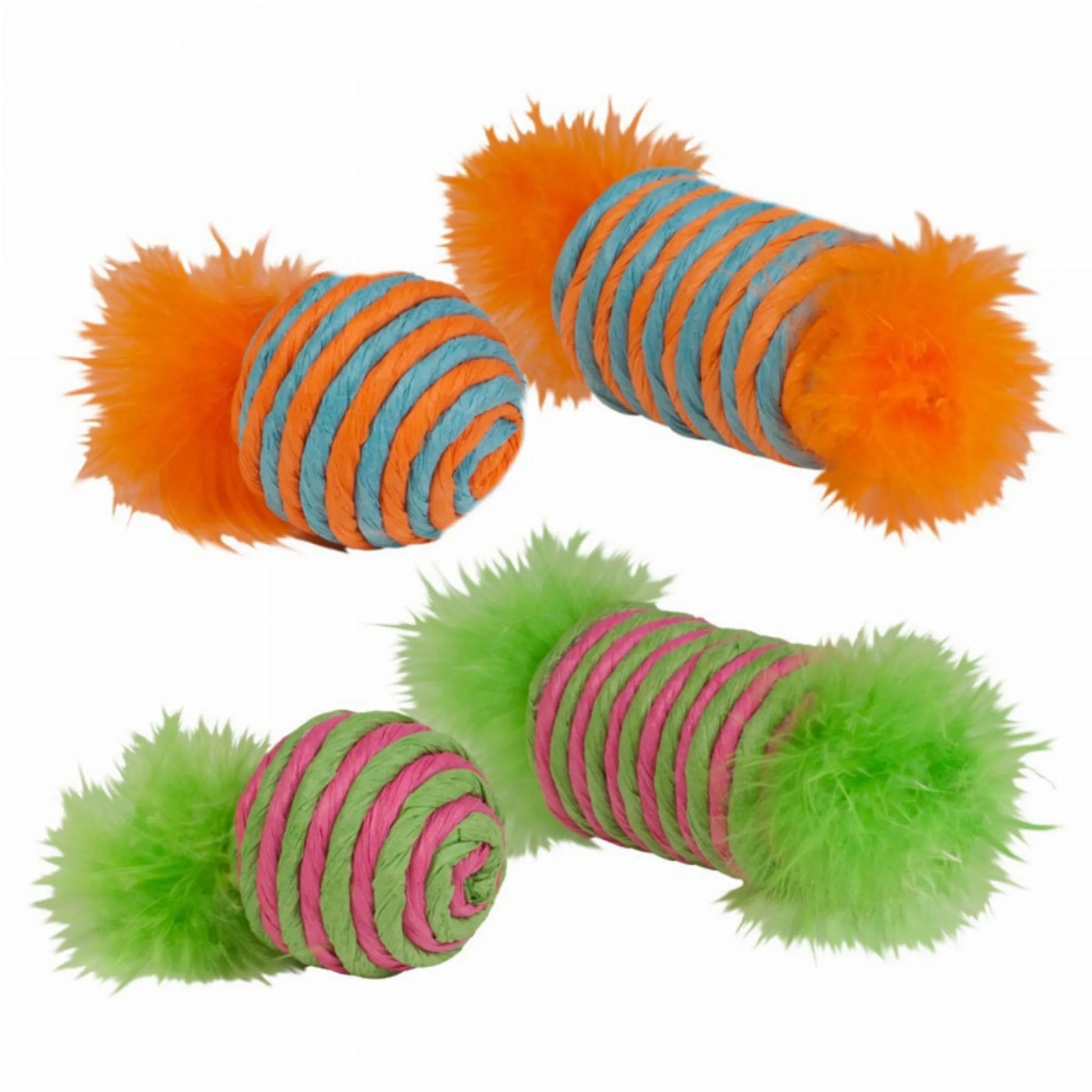 Cat Raffia Spool & Ball with Feather Two Pack