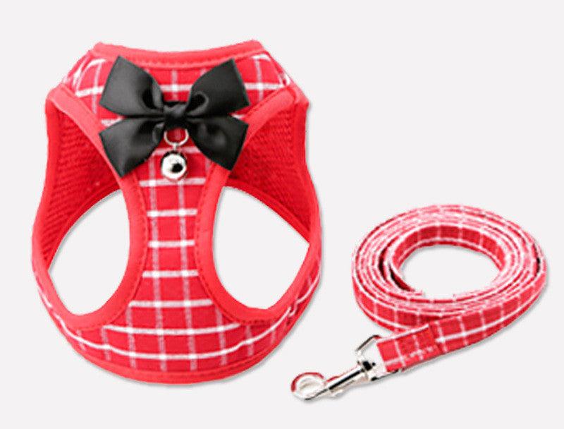 Grid Pattern Cat Chain Traction Rope Set With Chest Harness And Collar-4