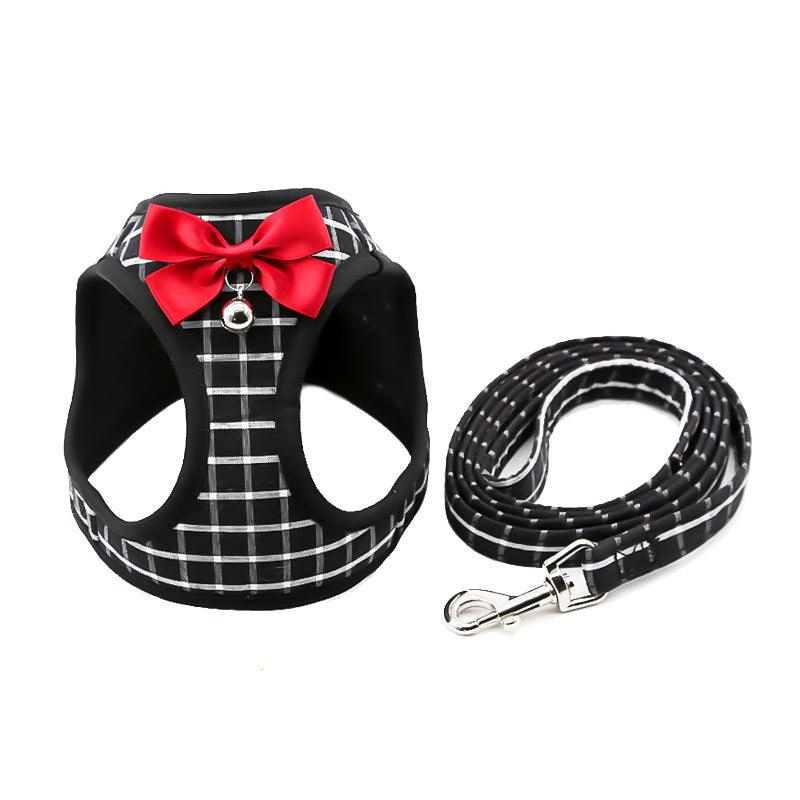 Grid Pattern Cat Chain Traction Rope Set With Chest Harness And Collar-3