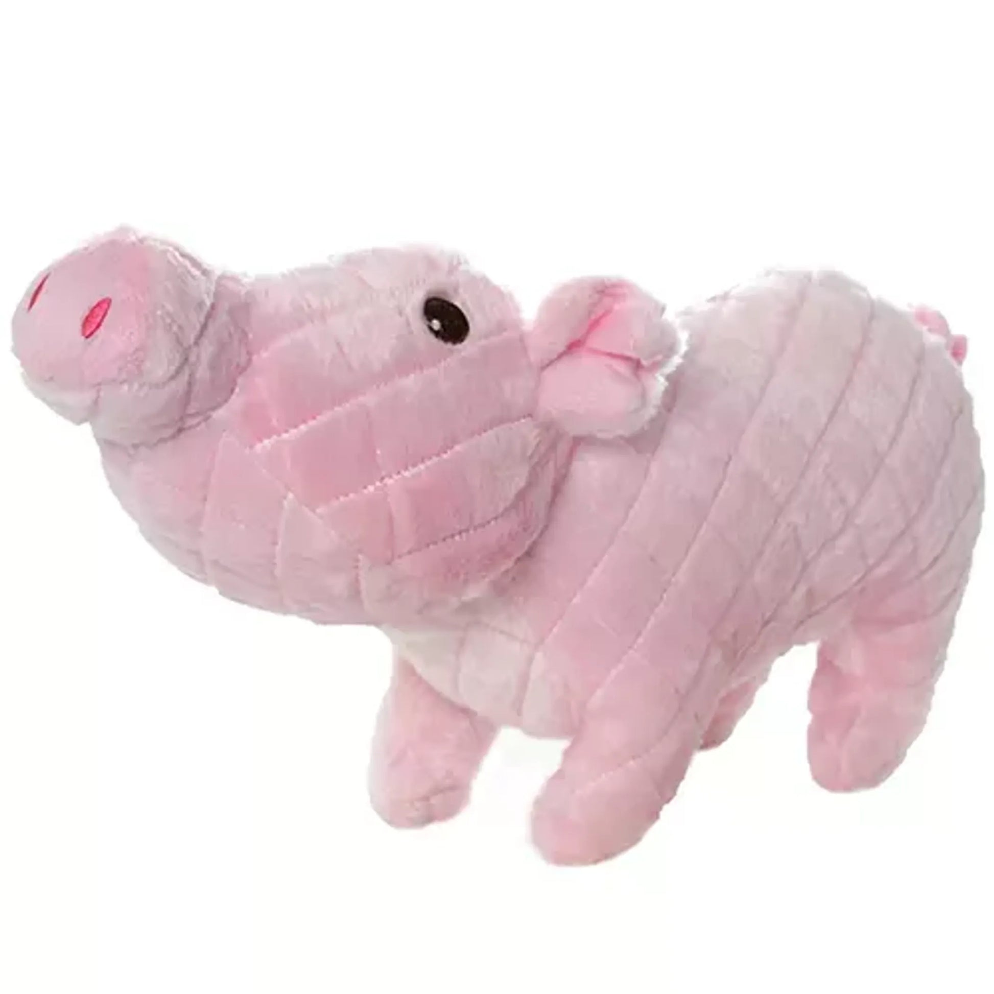 Pink plush hippo toy on a white background