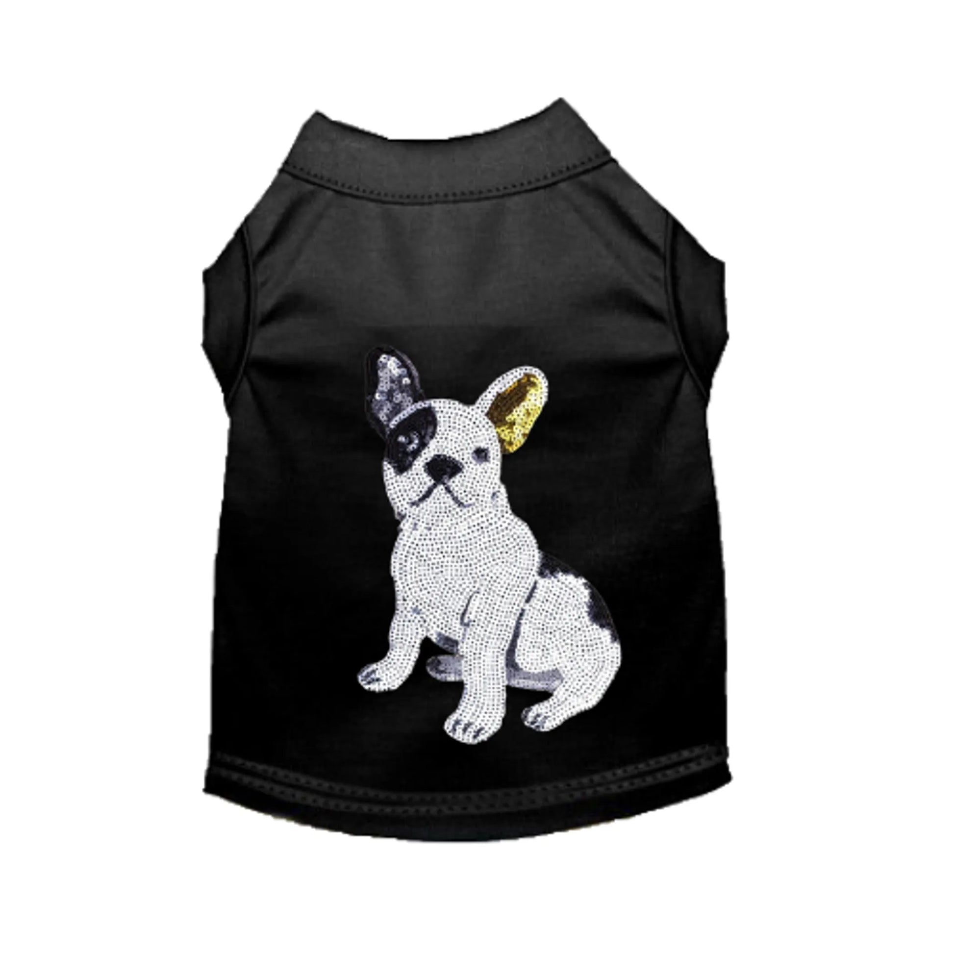 Black dog tee with sequin french bull dog
