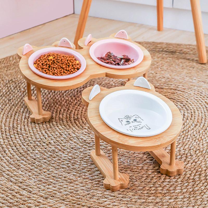 Elevatepet Ceramic Tilted Cat Bowl With Bamboo Stand-0