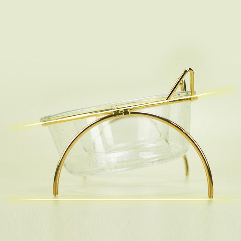 Sparkling Glass Cat Bowl With Elevated Metal Rack - Stylish And Functional Pet Feeder-5