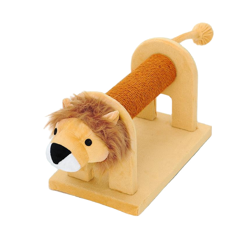 Cat toy shaped like a lion with dimensions on a white background