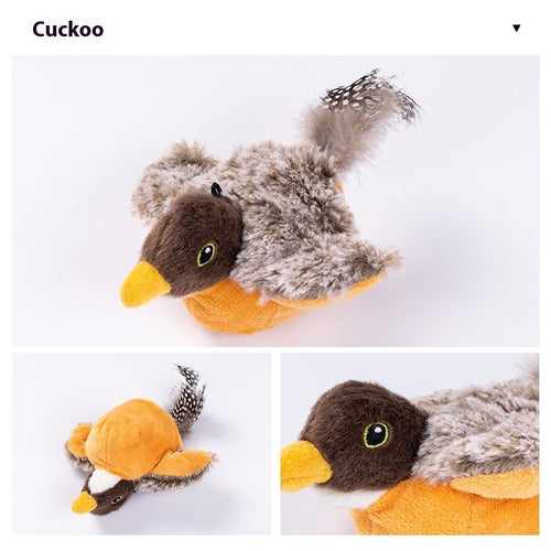 Three separate images of a duck cat toy