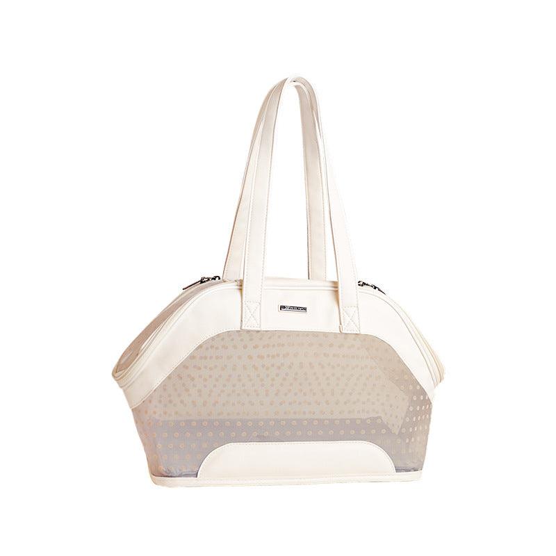 Pet carrier with transparent sides on a white background