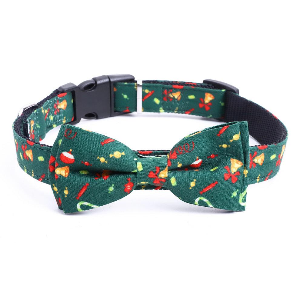 green Festive Holiday Pet Bow Collar 