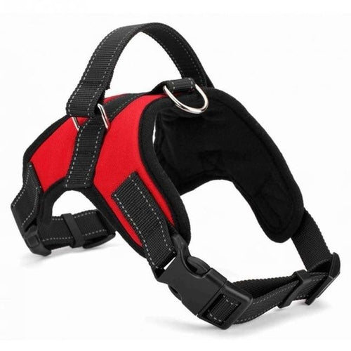 Red and black dog harness with top handle