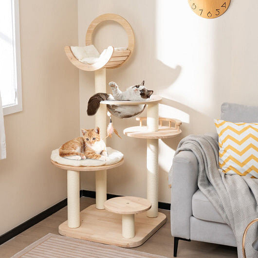 4-in-1 Large Wooden Cat Tower-1
