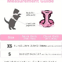 Measurement guide for a dog harness with size chart and diagram
