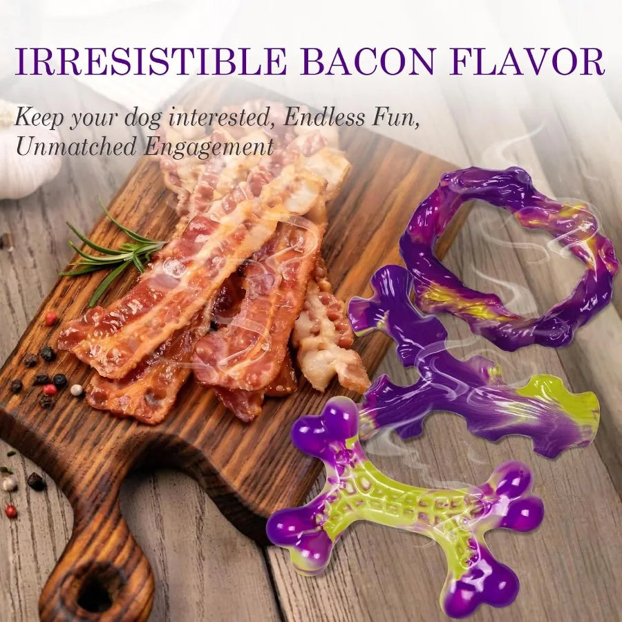 3 Pack Indestructible Bacon Flavored Dog Toy