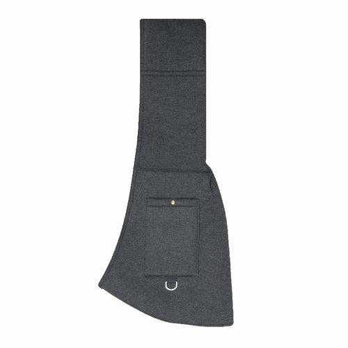 Gray neoprene dog sling with a pocket on a white background