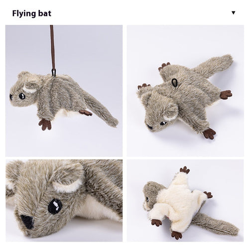 Four separate images of a squirrel cat toy