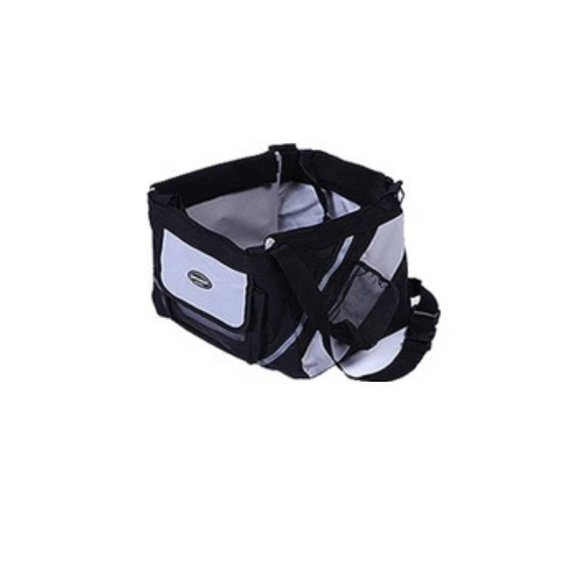 Bicycle pet carrier with black straps on a white background