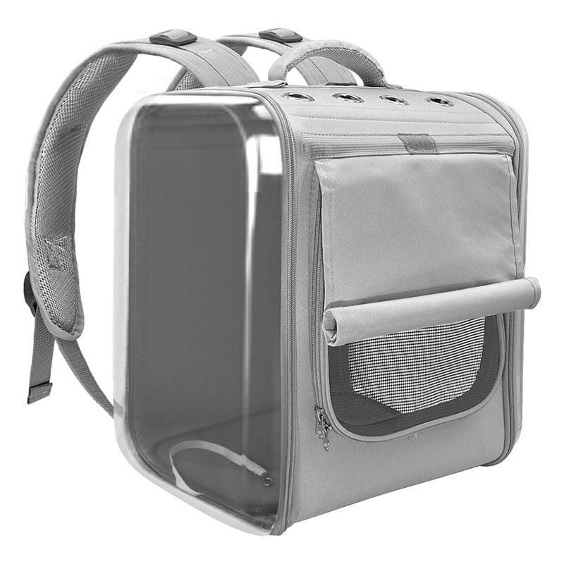 Gray pet carrier backpack on a white background