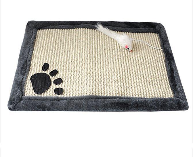 Cat scratch pad with sisal surface and gray border on a white background
