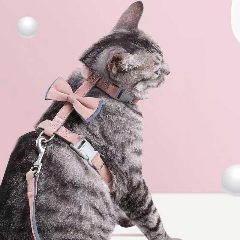 Colorful Cotton-Filled Cat Leash With Bow Detail-2