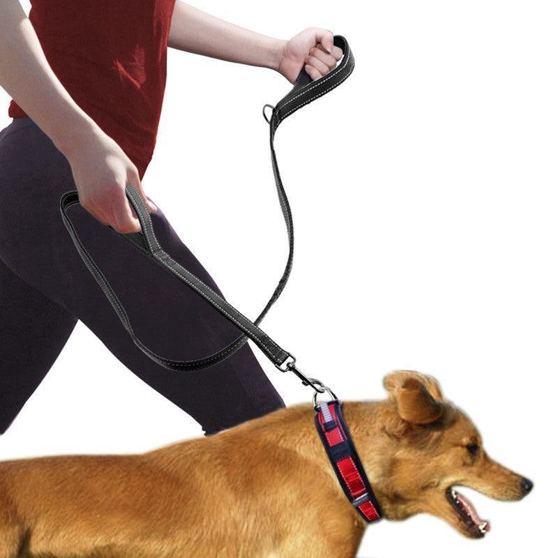 Double Distance Reflective Nylon Pet Leash With Metal Buckle And Handle-0