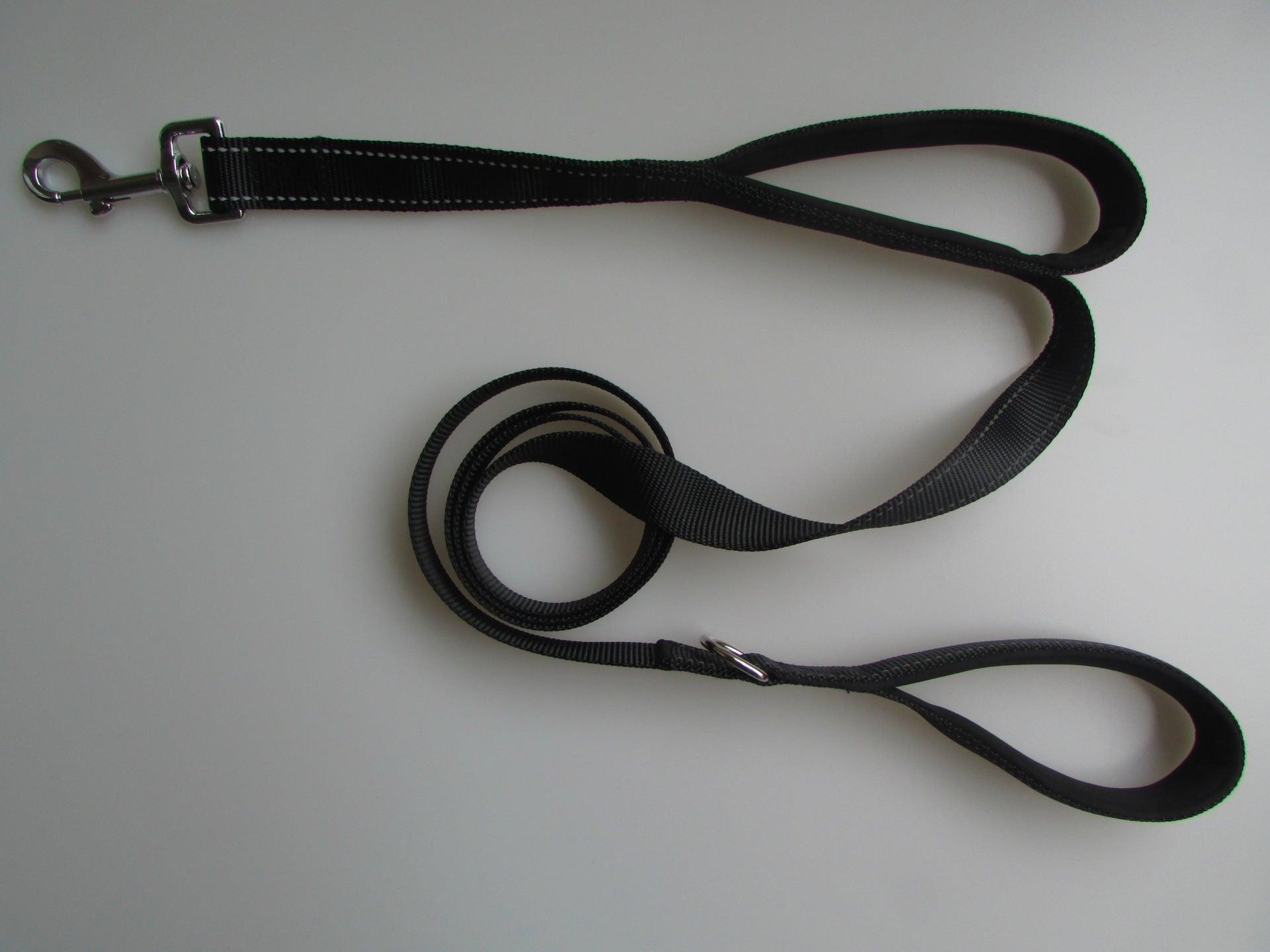 Double Distance Reflective Nylon Pet Leash With Metal Buckle And Handle-3