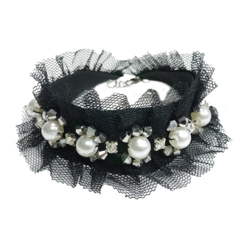 black and pearl lace dog collar