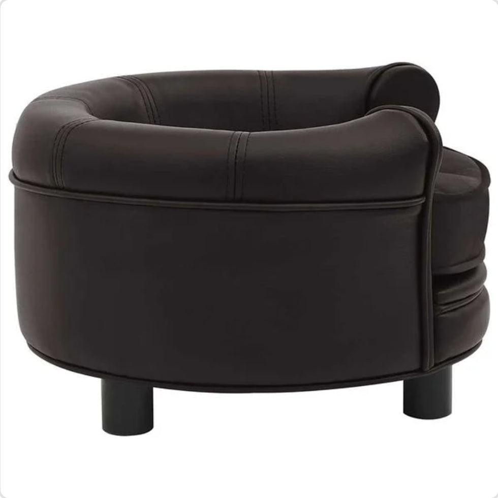 Side view brown faux leather dog bed