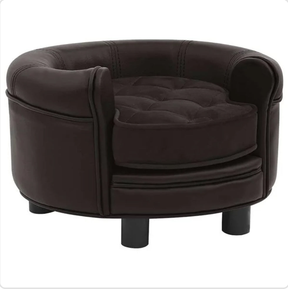 Front view faux leather brown dog bed